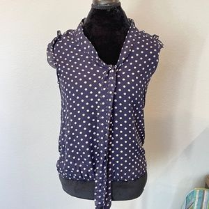 Eyelash couture Women's Small Sleeveless top, blue and white polka dot